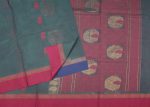 Handloom Pure Kovai Cotton Saree in Teal Peacock Blue with Pink Accents