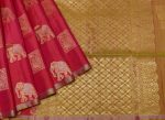 Handloom Pure Soft Silk Saree in Rani Pink with Zari Elephant and Peacock Motifs