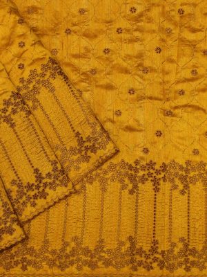 Semi Tussar Saree Cut Work Golden Yellow