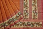 Semi Tussar Saree in Rust Orange Kalamkari Patterns