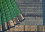 Pure Handloom Silk Saree in Peacock Green with Rich Navy Blue Border