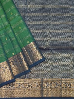 Pure Handloom Silk Saree in Peacock Green with Rich Navy Blue Border