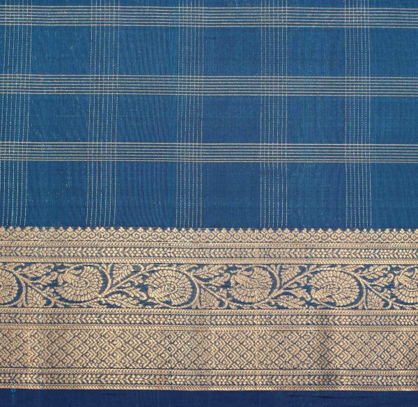Pure Handloom Silk Saree in Peacock Green with Rich Navy Blue Border