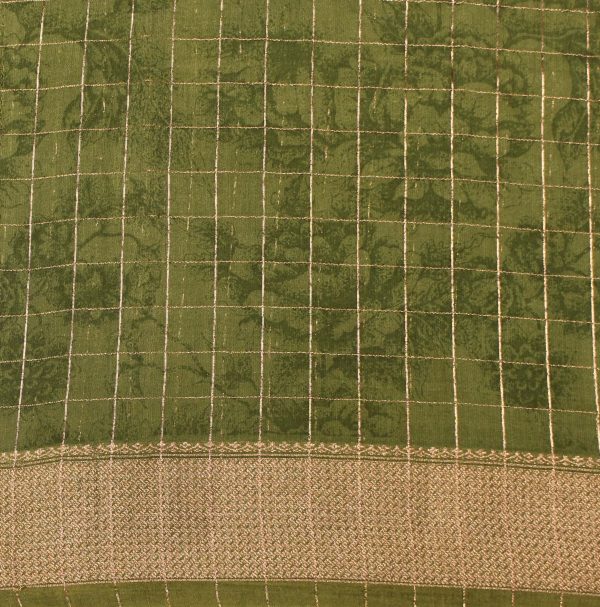 Semi Chanderi Saree in Cream White and Light Green with Floral Prints