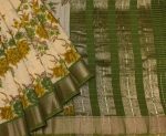 Semi Chanderi Saree in Cream White and Light Green with Floral Prints