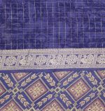 Semi Chanderi Saree in Half White and Purple with Ikkat Border