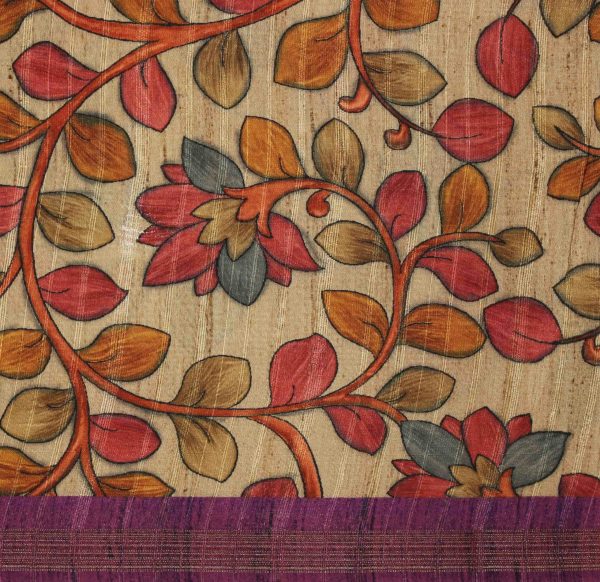 Semi Tussar Purple Saree with Batik and Kalamkari Designs
