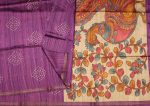 Semi Tussar Purple Saree with Batik and Kalamkari Designs