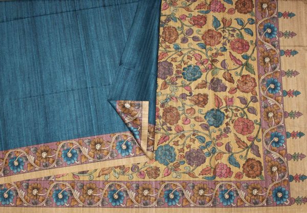 Semi Tussar Saree in Blue Shades