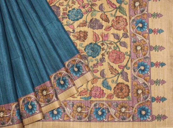 Semi Tussar Saree in Blue Shades