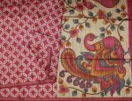 Semi Tussar Saree in Bright Pink Shades with Geometric Patterns
