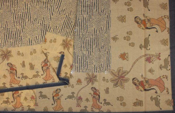 Kota Fancy Saree in Beige with Geometric and Folk Art Prints