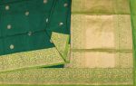 Handloom Pure Soft Silk Saree In Dark Bottle Green With Antique Zari