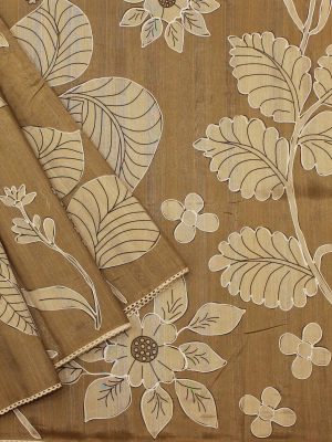 Khaki Semi Tussar Saree with Zari Work