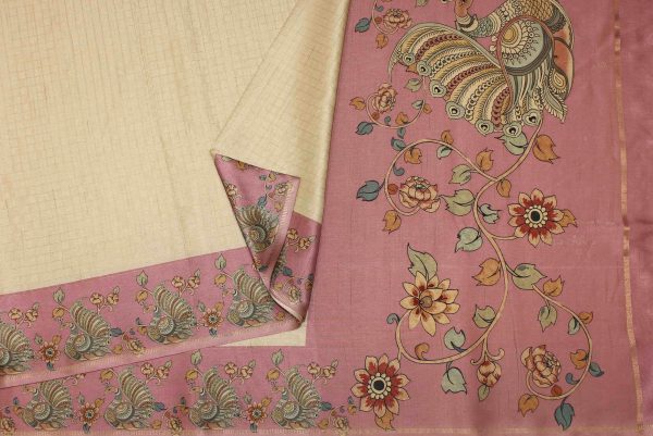Semi Tussar Saree with Kalamkari Checks