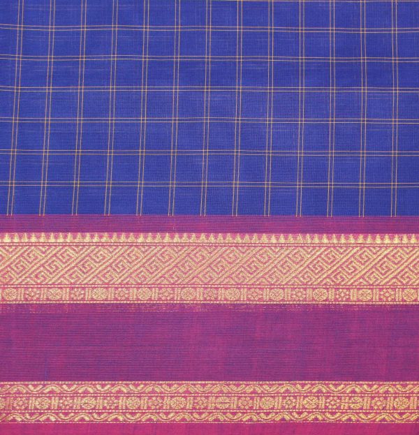 Dark Blue Kanchi Chettinad Cotton Saree Checks
