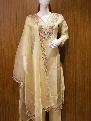 Cream White Tissue Silk Salwar Sets