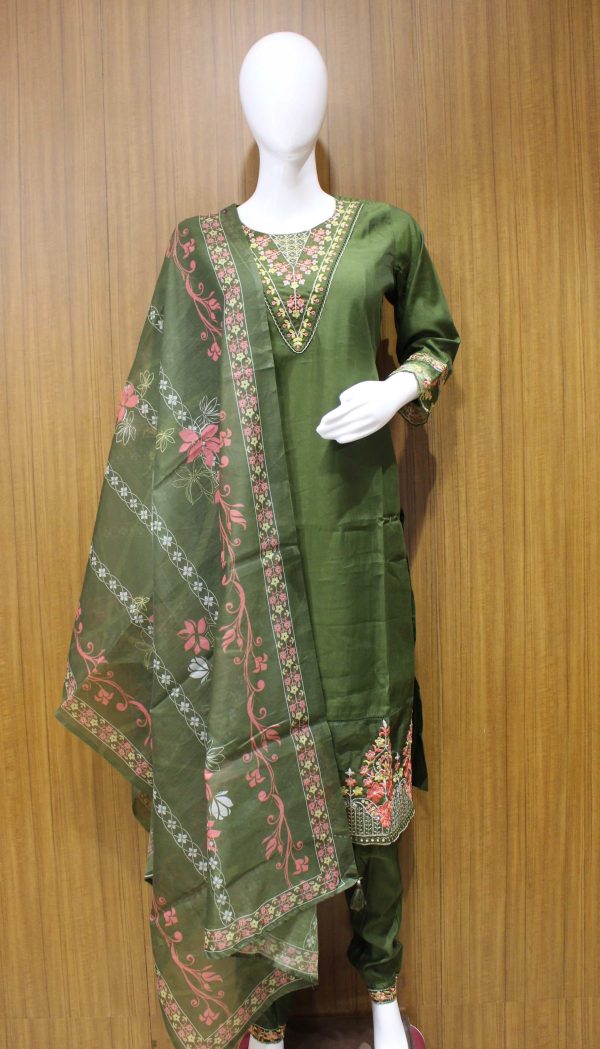 Olive Green Embroidery Salwar Sets