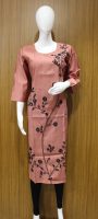 Dusty Rose Kurti With Black Floral And Leaf Motifs In Thread Work