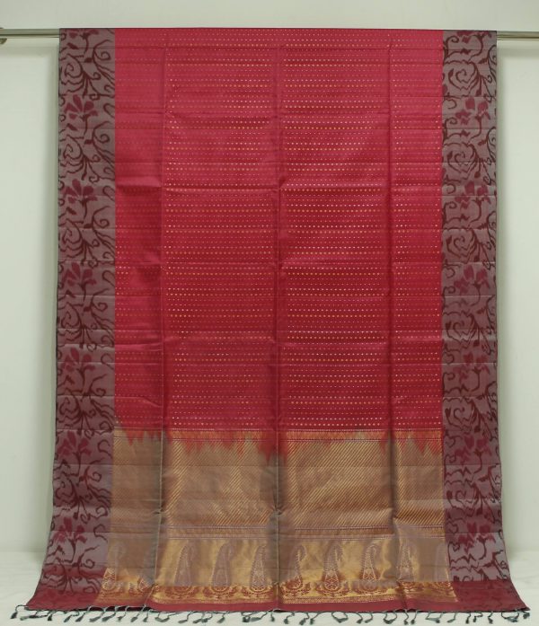 Pink Soft Silk Saree Golden Zari Polka Dots