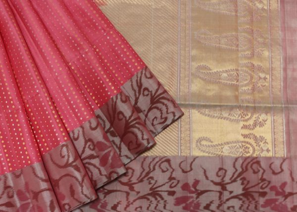 Pink Soft Silk Saree Golden Zari Polka Dots