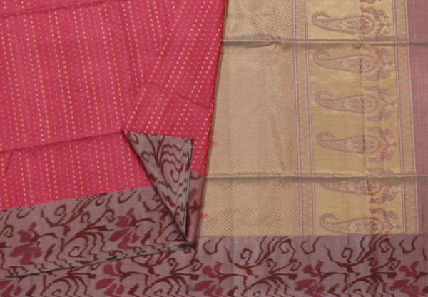 Pink Soft Silk Saree Golden Zari Polka Dots