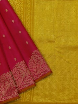 Handloom Pure Soft Silk Saree in Rani Pink with Mustard Blouse