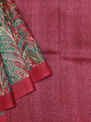 Maroon Pure Tussar Silk Saree Paisley Floral