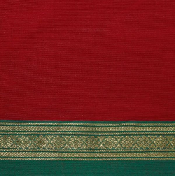Dark Red Kanchi Chettinad Cotton Saree Green Border