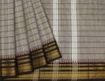 Grey White Checkered Chettinad Cotton Saree