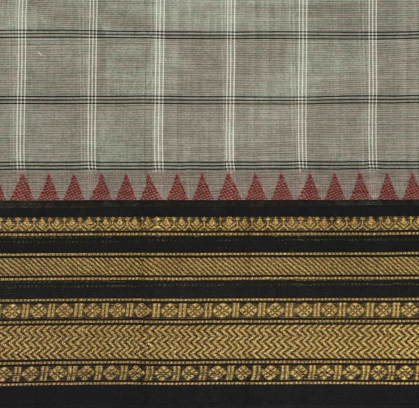 Grey White Checkered Chettinad Cotton Saree