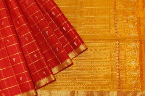 Red Soft Silk Saree with Checks