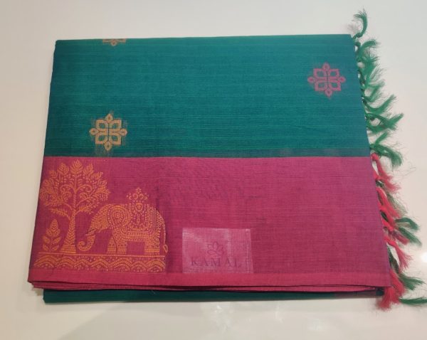 handloom Pure Kovai cotton Saree In Peacock Green