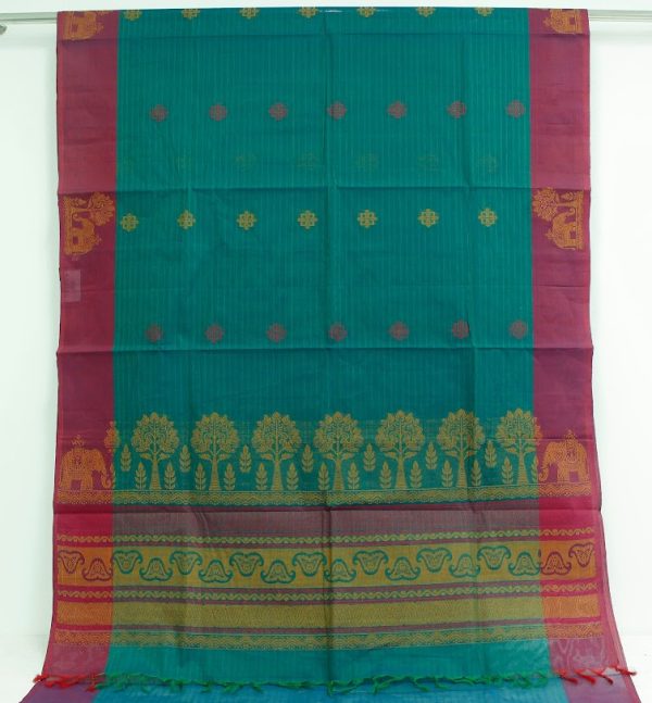 handloom Pure Kovai cotton Saree In Peacock Green