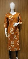 Rust Orange Kurti In Side Wrap With Floral Prints