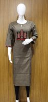 Yoke Motifs Design In Brown Kurti With Thread Work