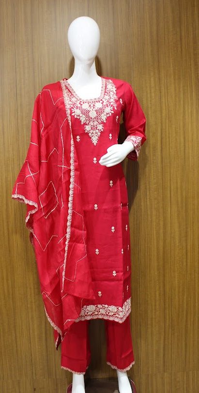 Rani Pink Salwar Sets In Thread Work Embroidery