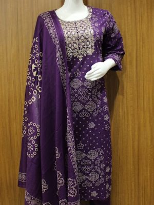 Purple Shades Bandhani Cotton Salwar Set