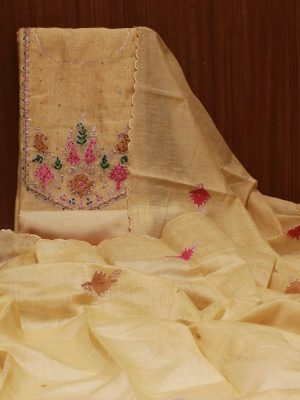 Semi Tussar With Salwar Material In Light Yellow