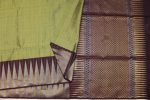 Handloom Soft Silk Saree In Olive Brown With Temple Border