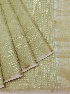 Kota Linen Saree In Pista Green
