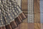 Pure Tussar Silk Saree In Davy GreyWith Golden Zari Border