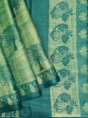 Pure Tussare Silk Saree In Lichen Green