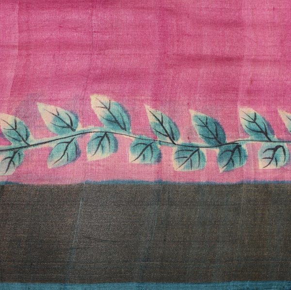 Pure Tussar Silk Saree In Greenish Blue With Goldern Zari Border