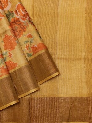 Pure Tussar Silk Saree In Camel Orange