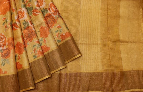 Pure Tussar Silk Saree In Camel Orange