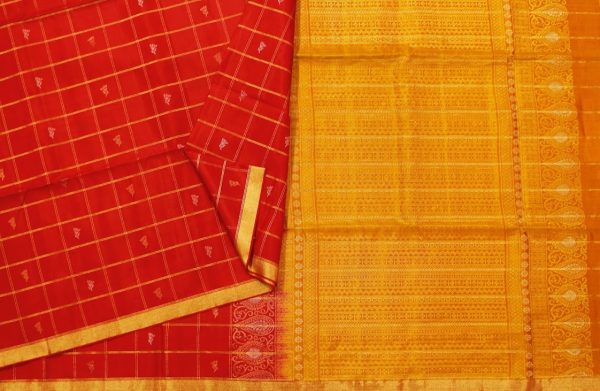 Red Soft Silk Saree with Checks