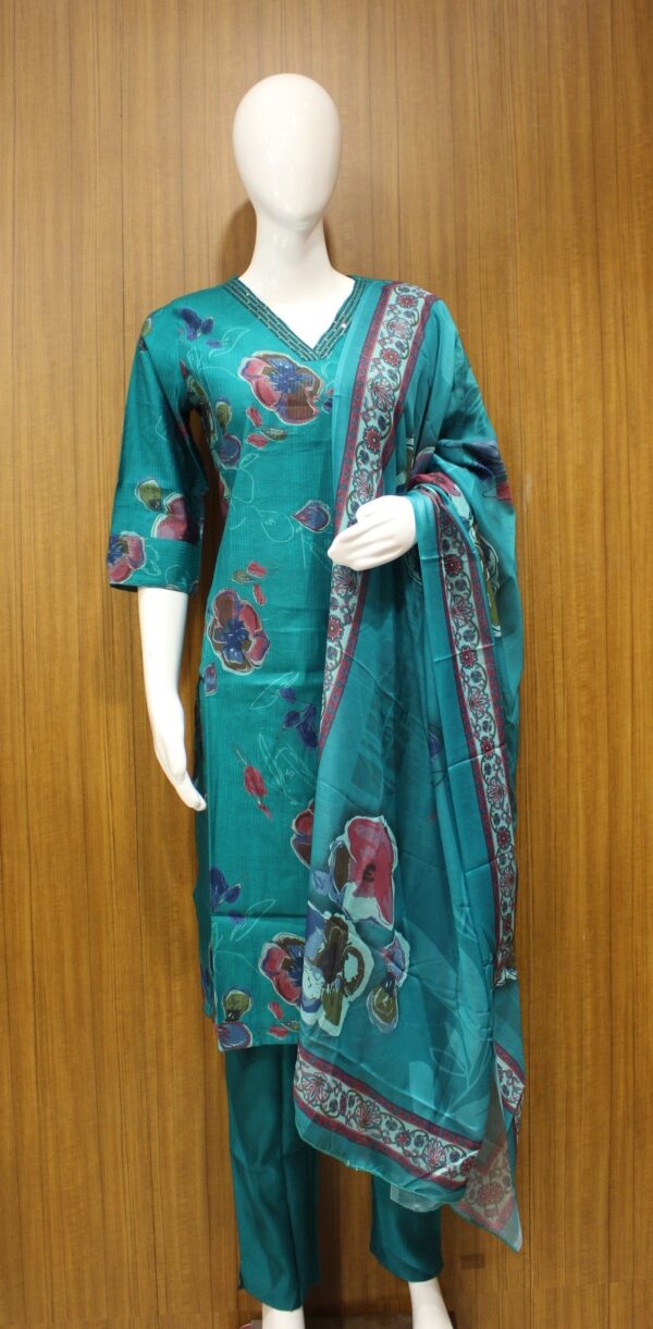 Teal Green Semi Tussar Salwar Set