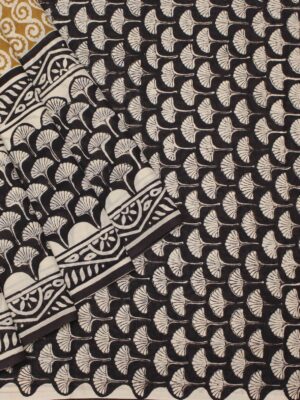 Golden Yellow Bagru Mulmul Cotton Saree