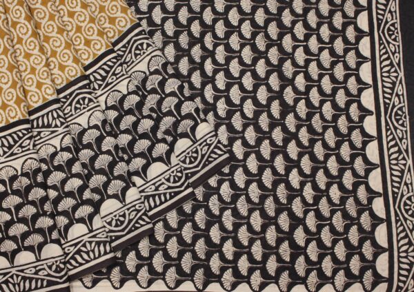 Golden Yellow Bagru Mulmul Cotton Saree